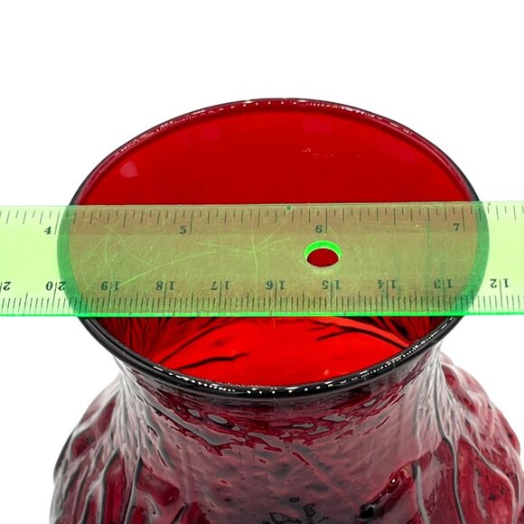 Vintage Anchor Hocking Ruby Red Glass Vase 5 1/4" Tall Floral Design Textured - Picture 7 of 7